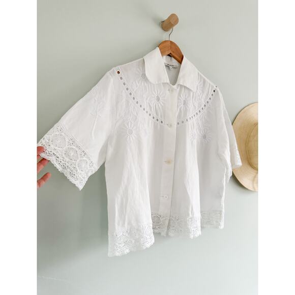 Madewell | NWT Embroidered Lace Button-Up Shirt in White | Sz S - Picture 3 of 12